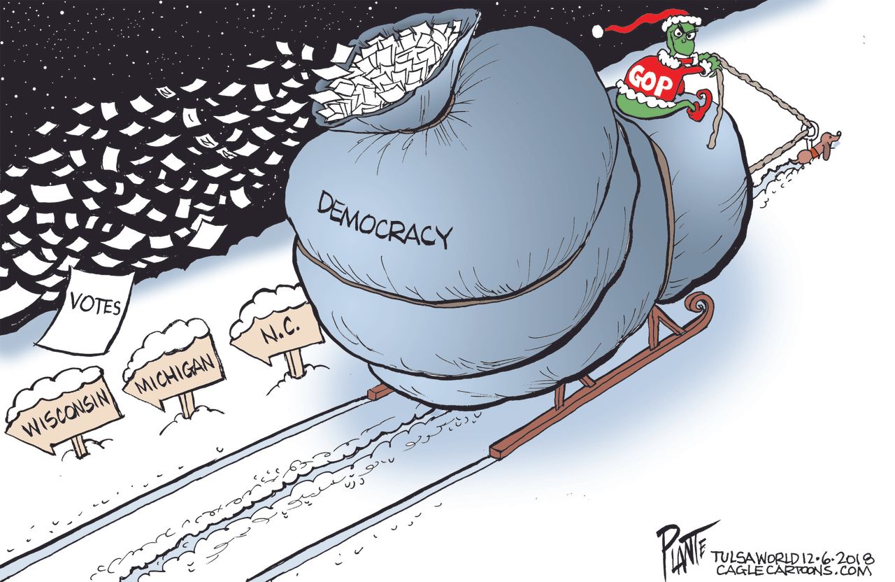 U.S. Democracy theft GOP Wisconsin Michigan North Carolina Grinch