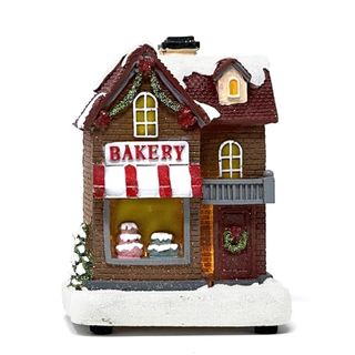 Allgala Mini Christmas Village House Crafted Polyresin Mini Christmas House Collectable Figurine With Battery Power-Bakery Shop for Christmas Decoration-Xh93612