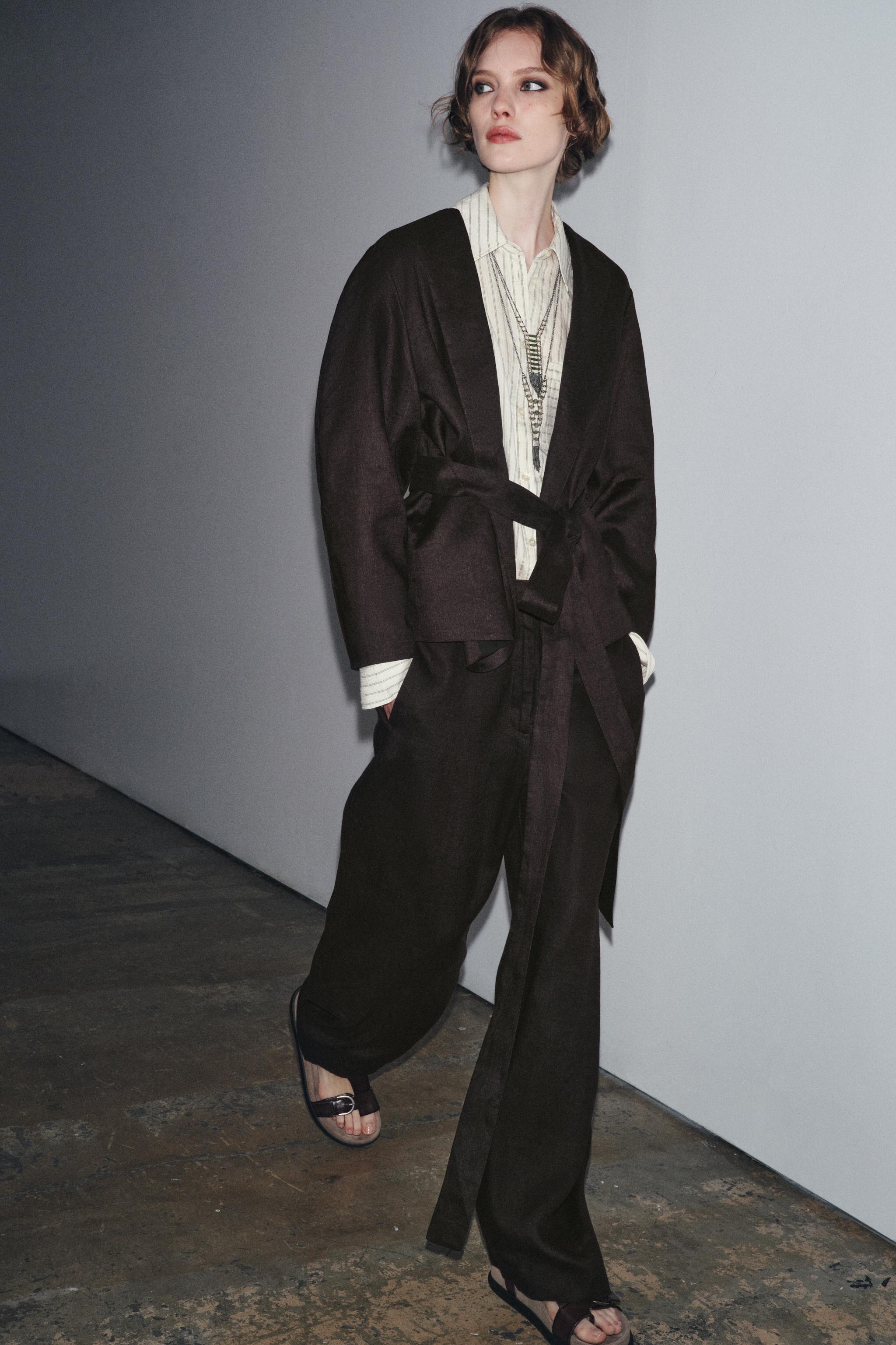 Zw Collection Linen Belted Kimono