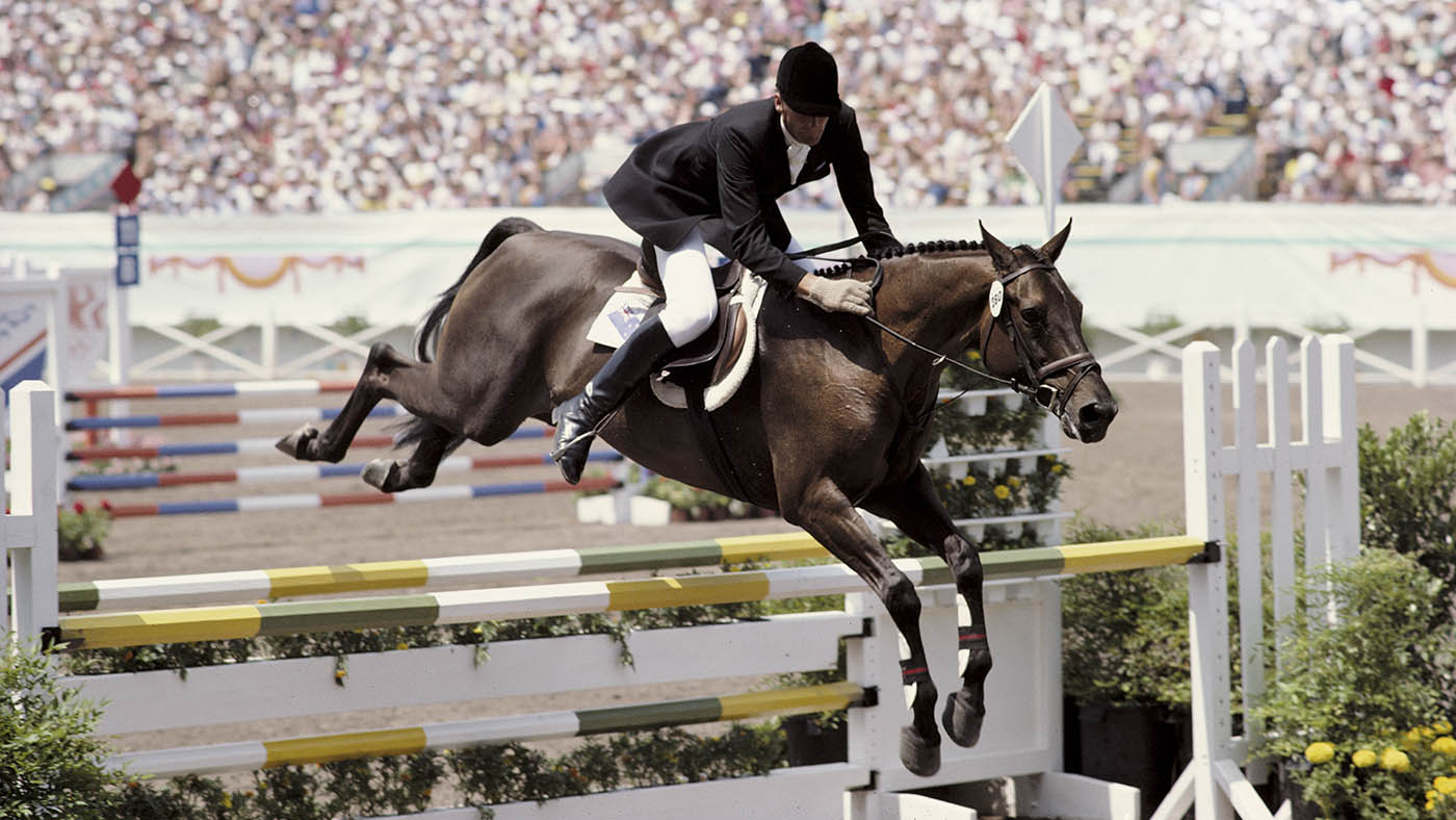 Mark Todd riding his event horse Charisma at Los Angeles Olympics