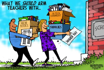 Political cartoon U.S. arming teachers teachers strike school funding