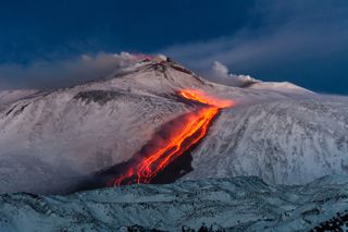 Mount Etna's eruptions produce enough lava each year to fill Chicago's Willis Tower (the former Sears Tower), according to a 2012 study.