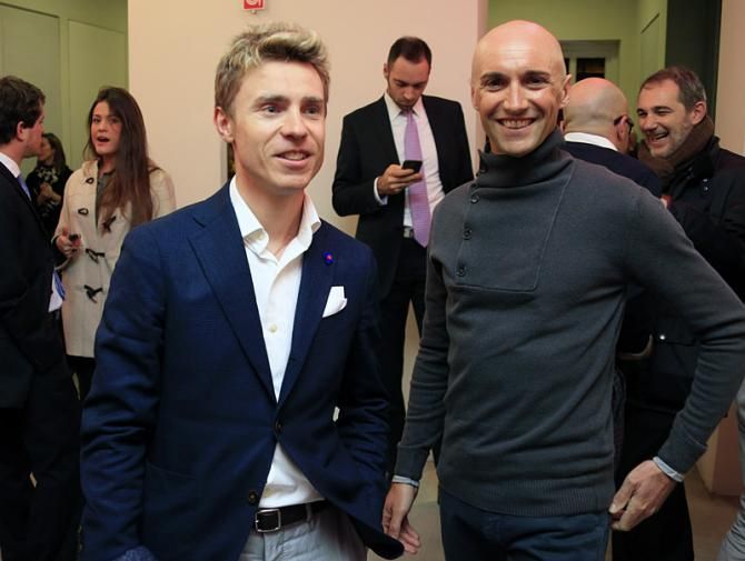Former Giro champions Damiano Cunego and Stefano Garzelli were in attendance in Milan to see the new Giro d'Italia leaders' jerseys.