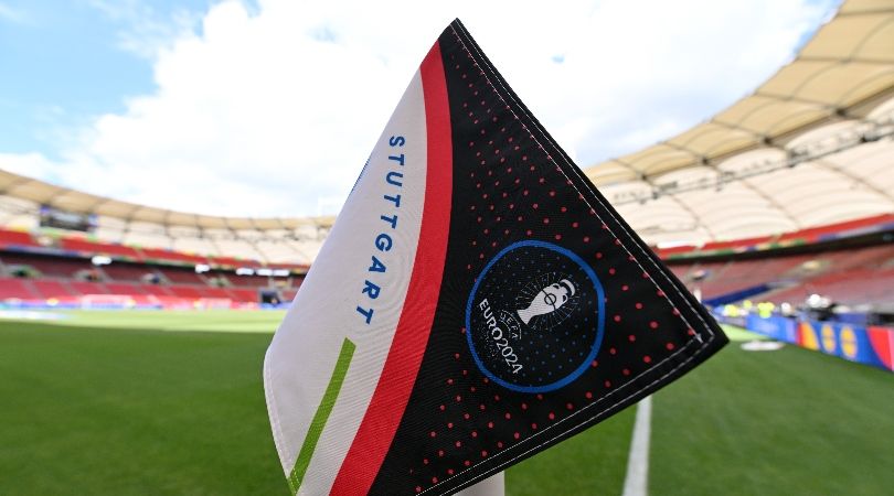 General view of the corner flag in Stuttgart ahead of Denmark vs Slovenia at Euro 2024.