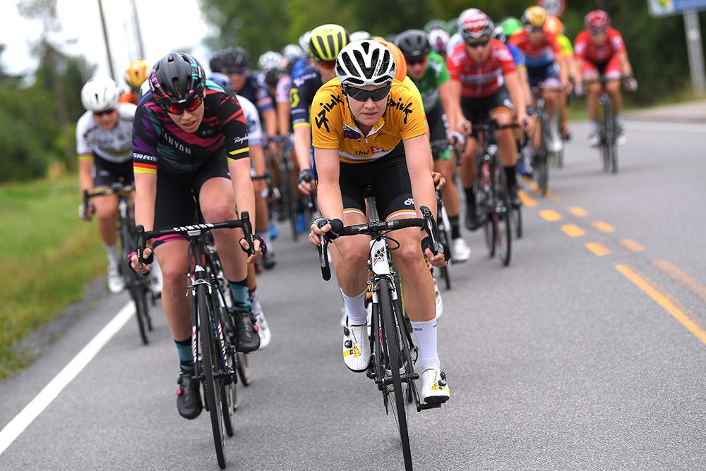 Jolien d'Hoore in yellow during stage 2
