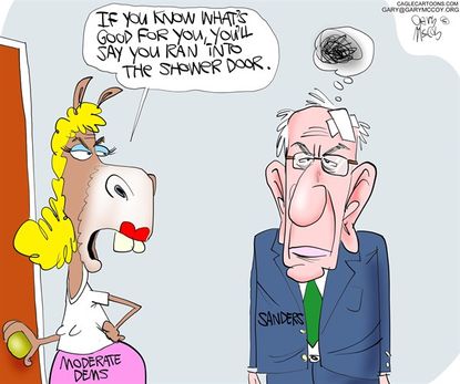 Political Cartoon U.S. Bernie Sanders moderate democrats