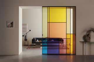 A colored glass doorway in the home