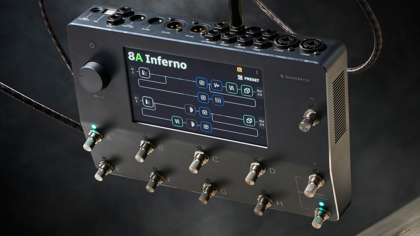Neural DSP Quad Cortex floating with smoke in the background