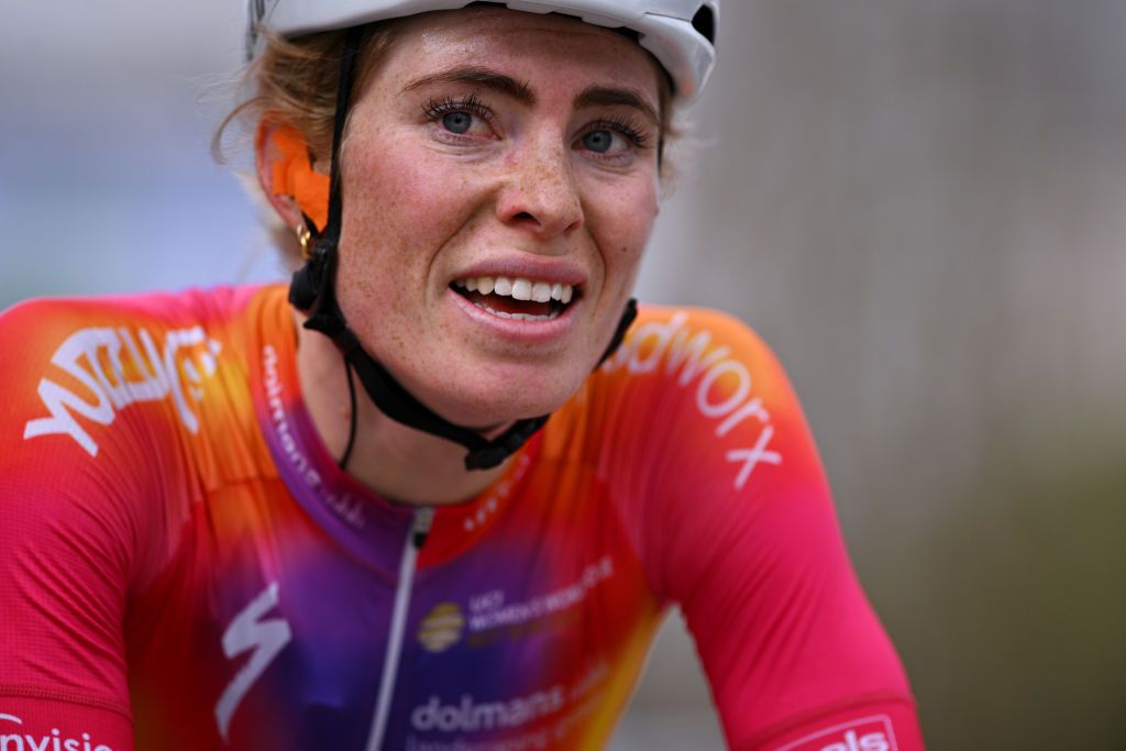 HUY BELGIUM APRIL 19 Demi Vollering of The Netherlands and Team SD Worx celebrates at finish line as race winner during the 26th La Fleche Wallonne Feminine 2023 a 1273km one day race from Huy to Mur de Huy UCIWWT on April 19 2023 in Huy Belgium Photo by David StockmanGetty Images