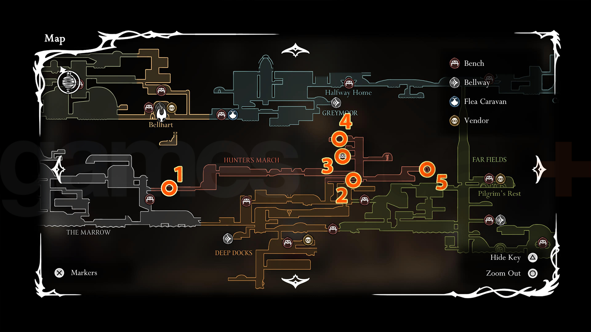 Silksong Hunter&#039;s March map and key locations