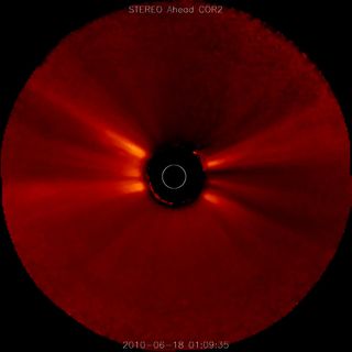 Solar corona taken by SECCHI outer chronograph on STEREO spacecraft.