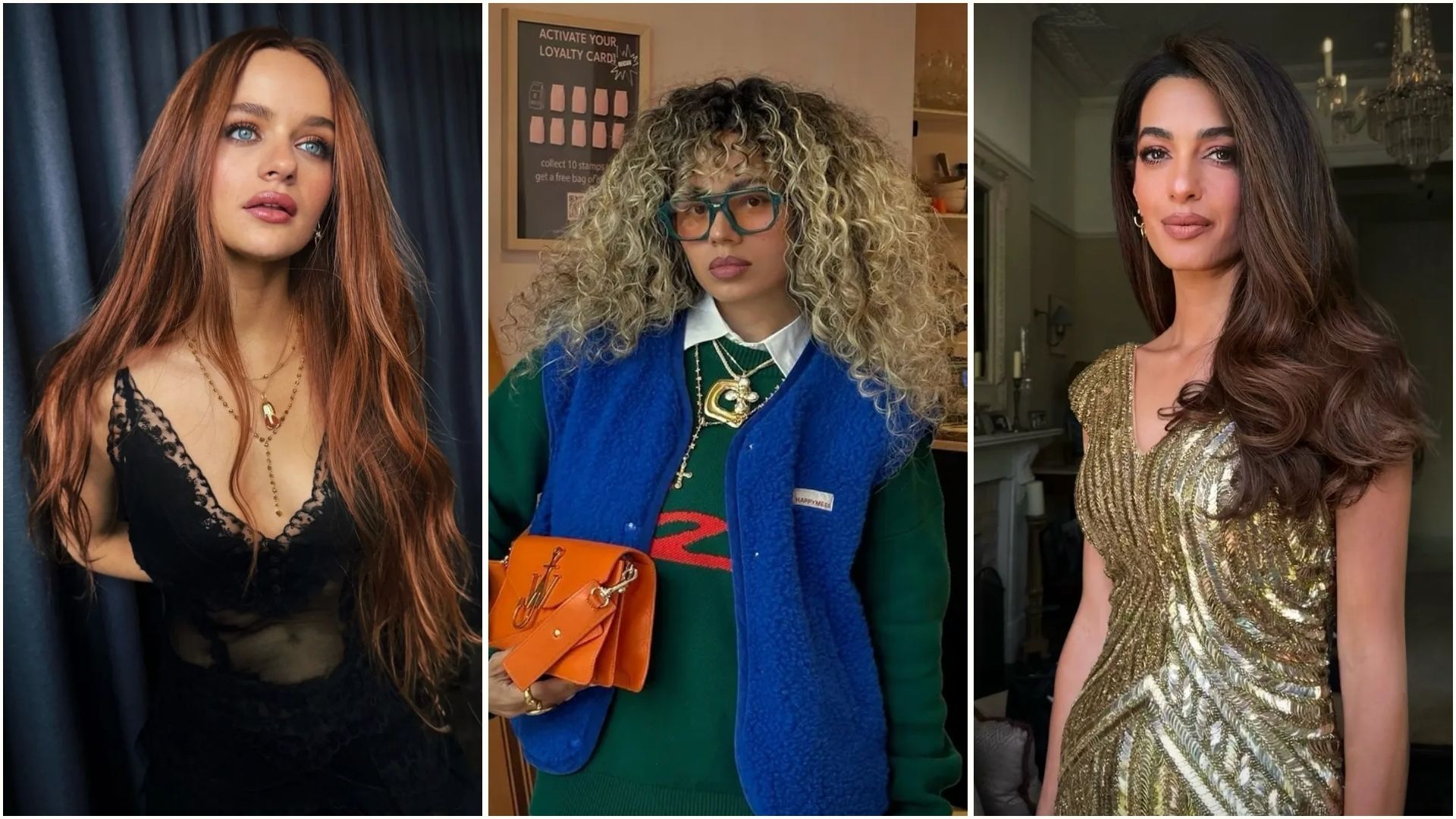 Joey King, creator @celmatique and Amal Clooney wearing this autumn's biggest hair colour trends
