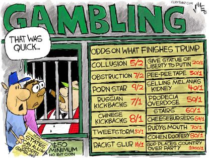 Political cartoon U.S. Trump scandals gambling