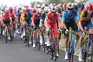 Ben O'Connor in the peloton on stage 14 of La Vuelta 2024