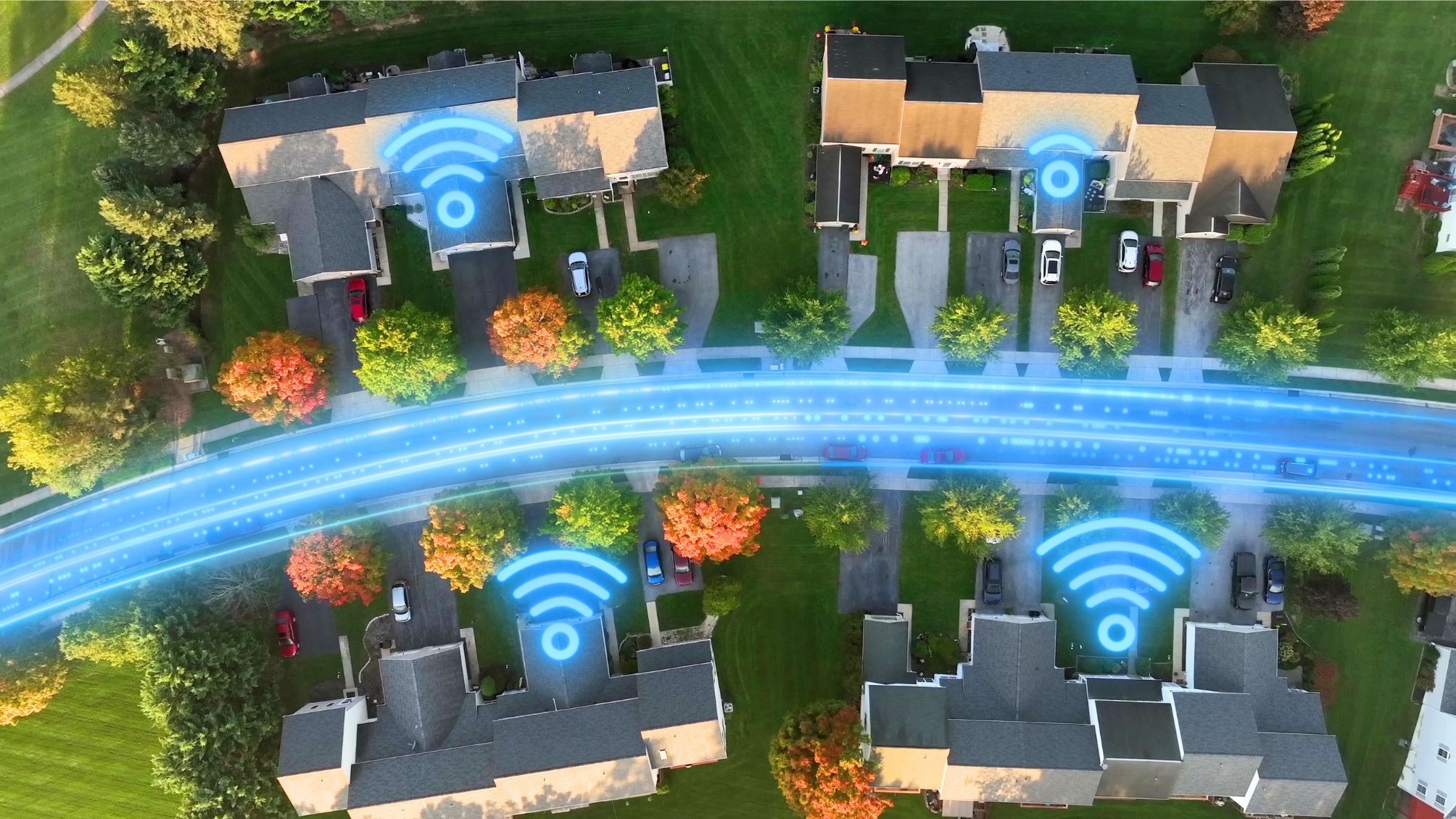 Fiber internet running through a neighborhood