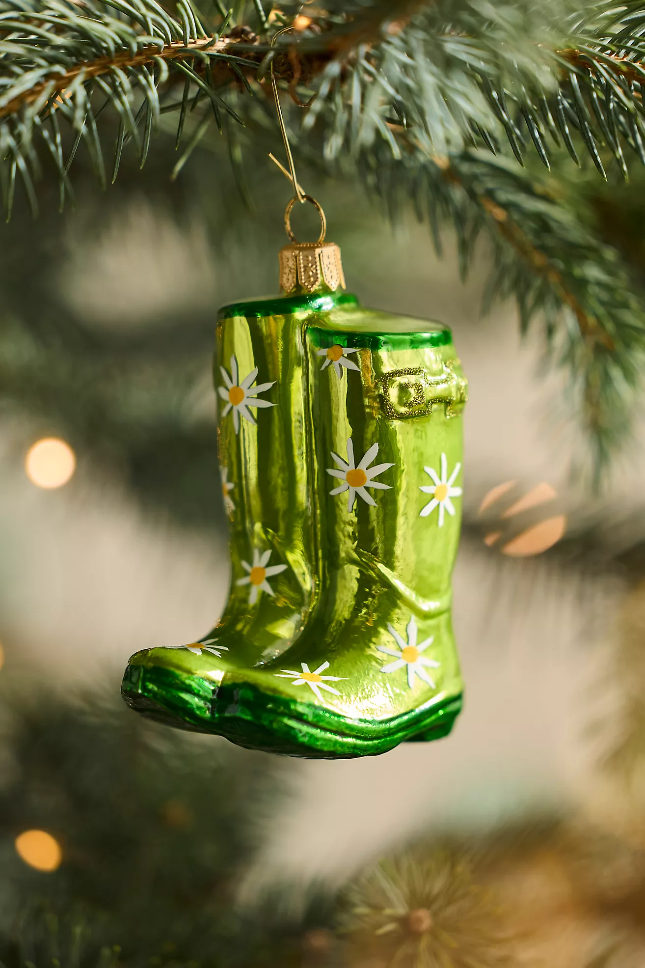 Daisy Rain Boot Glass Ornament
