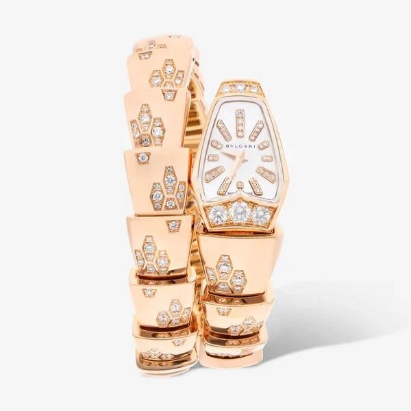 Bvlgari Serpenti , Bvlgari Serpenti Quartz 26mm 18k Rose Gold Mother of Pearl Diamond Ladies