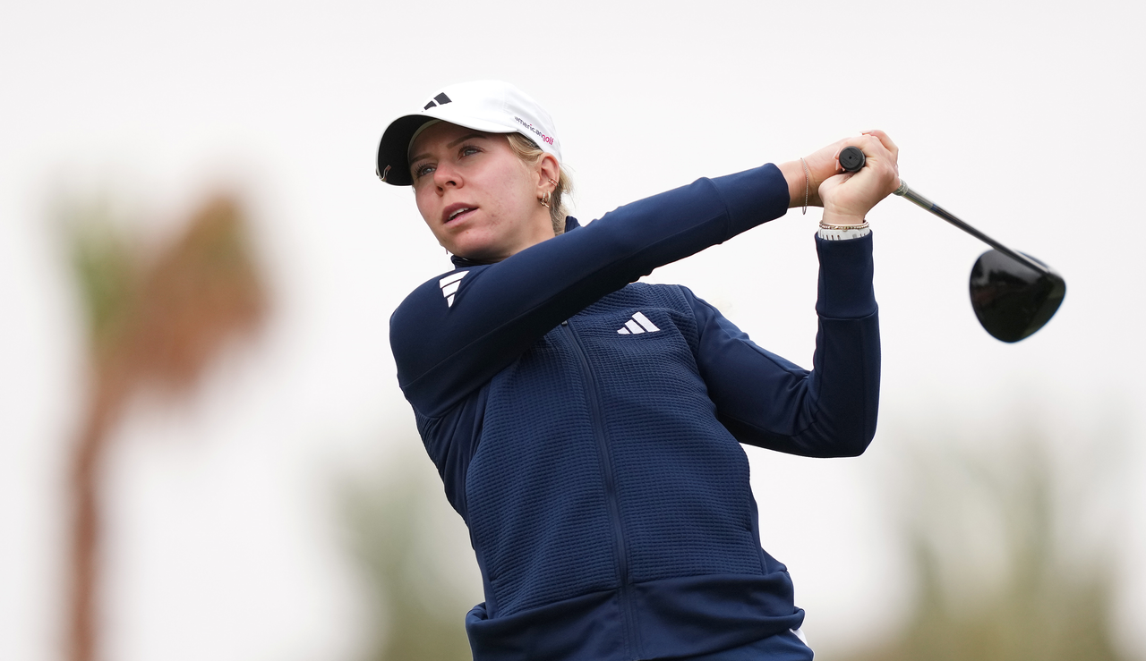 Annabell Fuller watches her tee shot