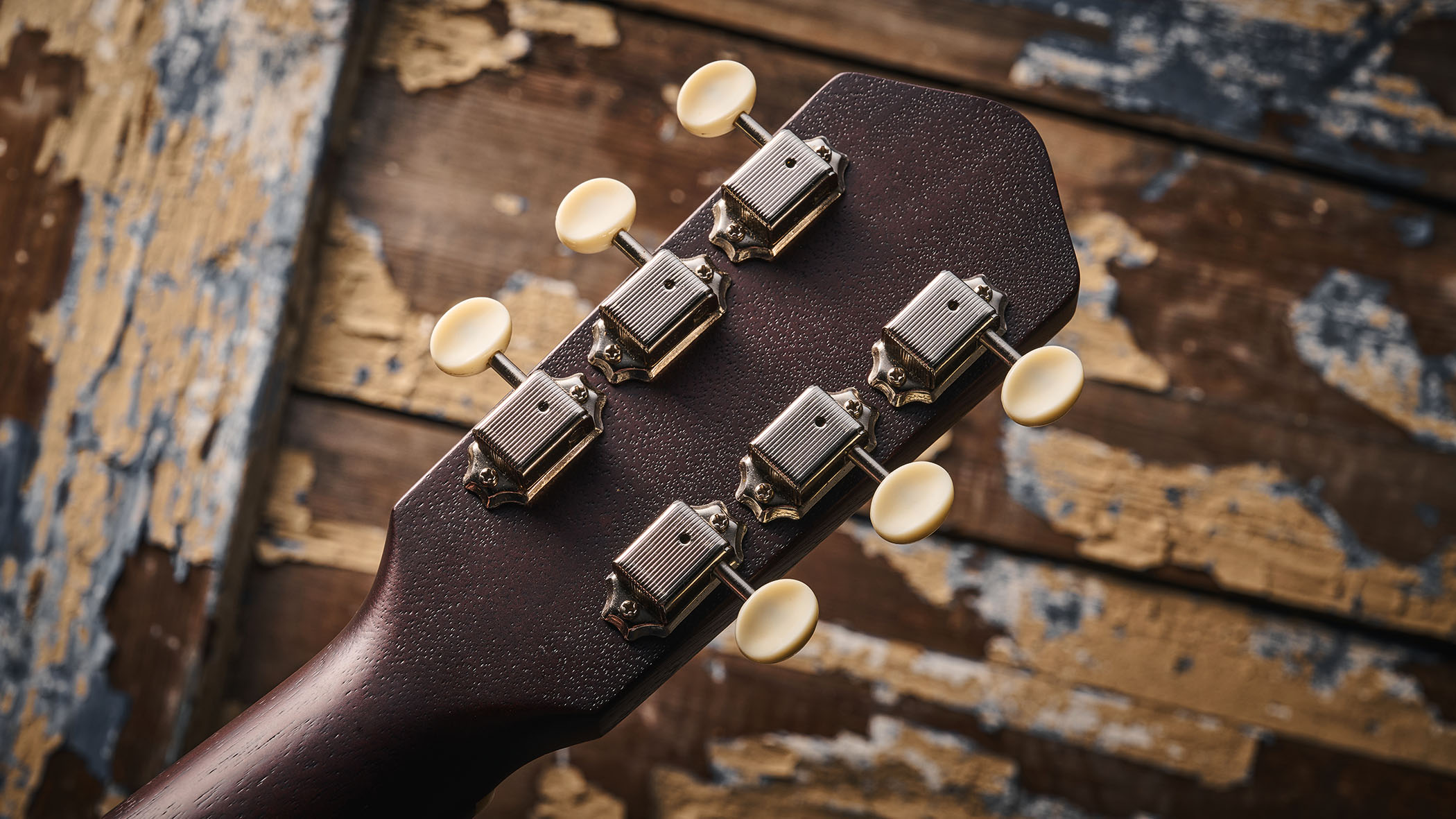 The Framus Hootenanny is inspired by the acoustics John Lennon used with the Beatles in the mid 1960s, and here is photographed in close-up against distressed wooden flooring.