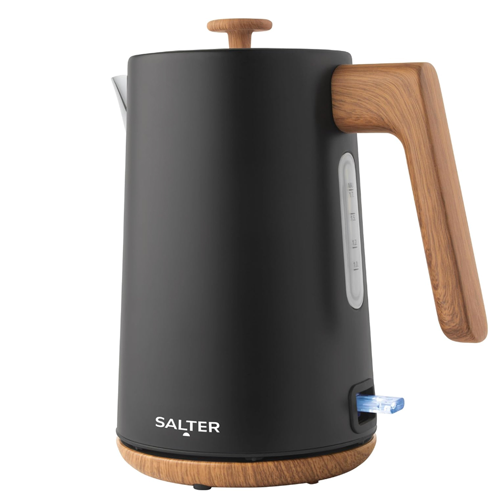 Black kettle with wooden handle