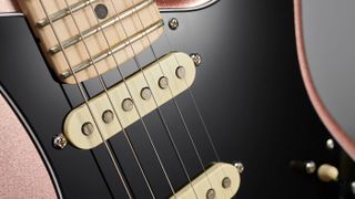 Aside from the flat polepieces, once installed on the American Performer Strat, the neck pickup looks standard…