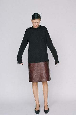 massimo dutti crackled napa leather skirt