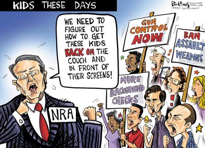 Political cartoon U.S. Parkland shooting students NRA gun violence protest millennials