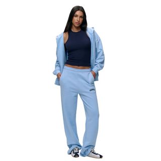 Varsity Straight Leg Sweatpants - Powder Blue/navy Blue