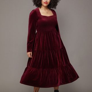 velvet shirred bodice dress