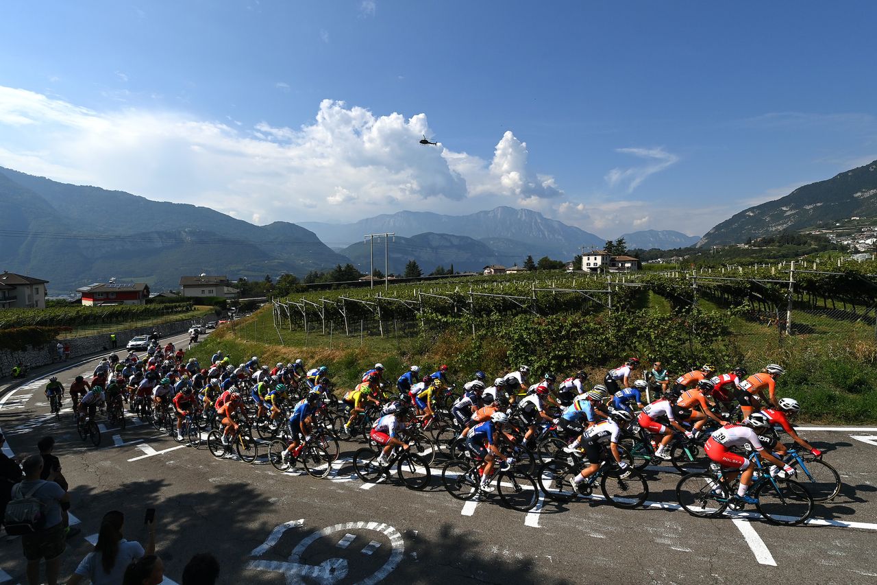 The women&#039;s peloton during the European Championships road race 