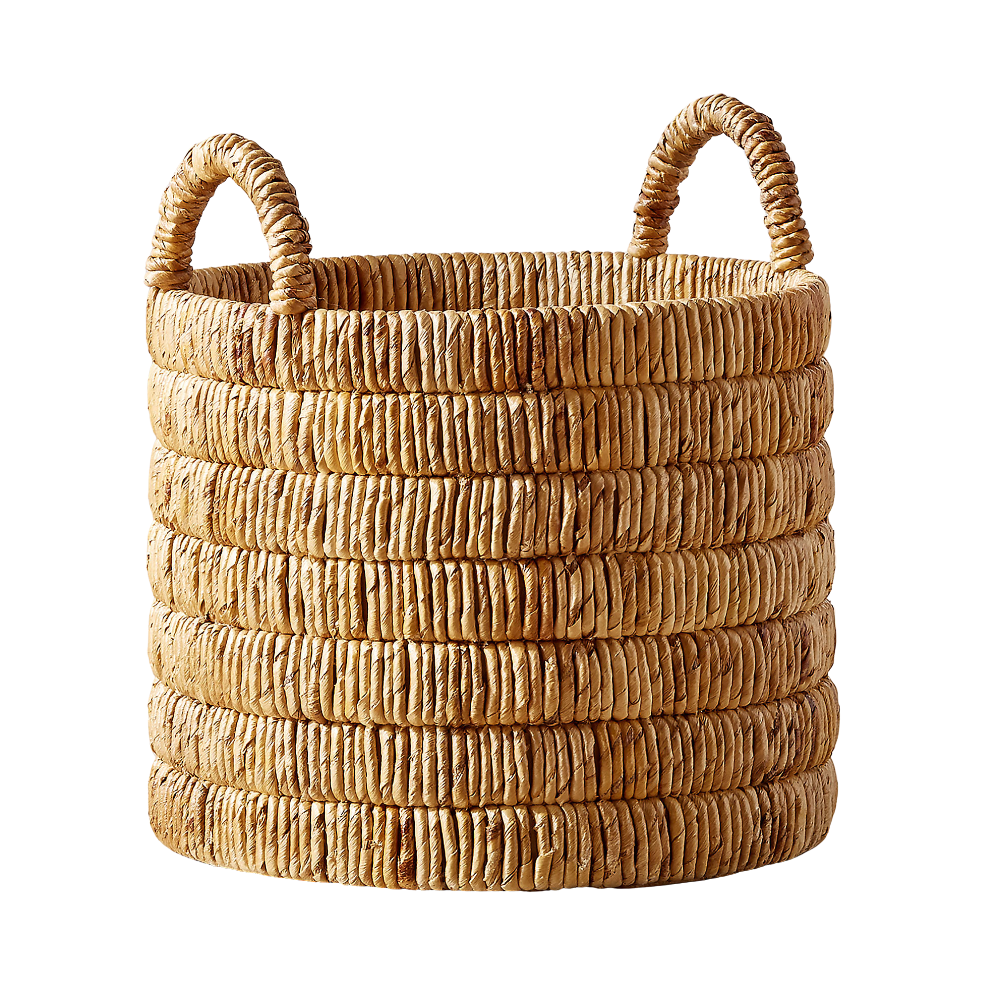 a woven basket with two handles