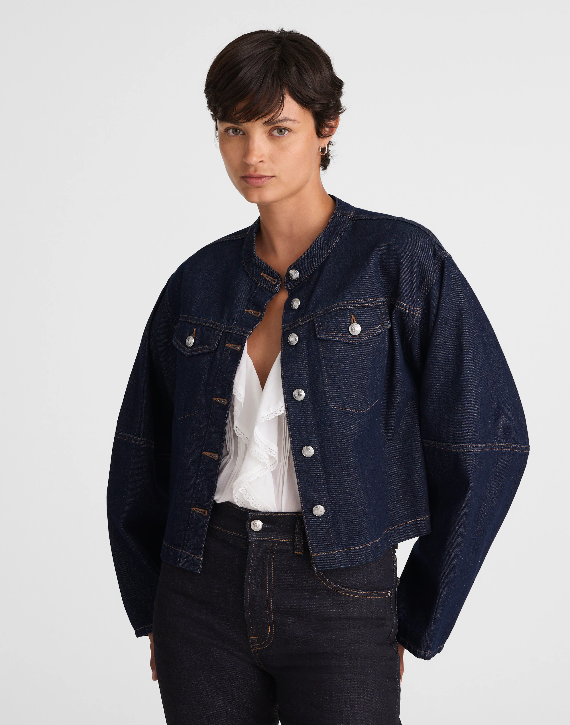 Cocoon-Sleeve Denim Lady Jacket