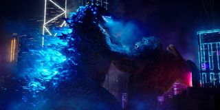 Godzilla and Kong fighting in Godzilla vs. Kong night city sequence