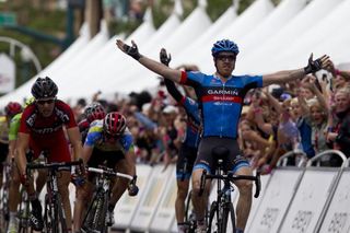 Tyler Farrar (Garmin-Sharp) celebrates his victory in Colorado Springs, the second stage win of the USA Pro Challenge for the American sprinter.