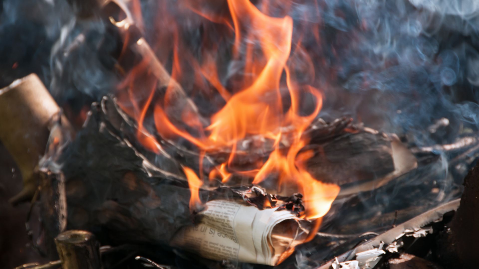 picture of paper and wood on fire