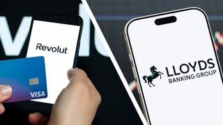 Two mobile phones showing the Revolut and Lloyds banking apps