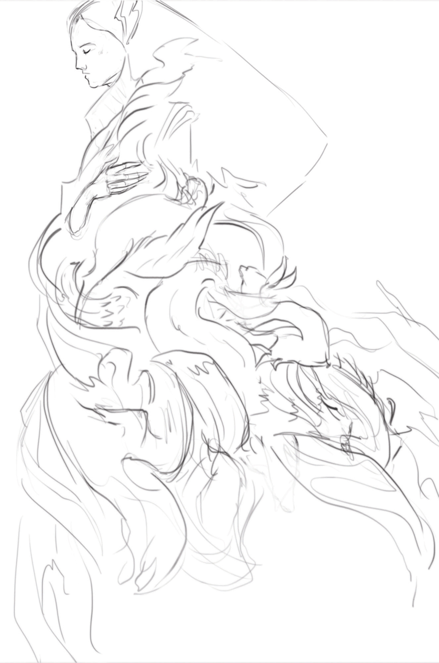 The line drawing is traced then printed