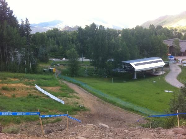 A look down the downhill rock drop.