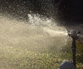 Watering at night with a sprinkler