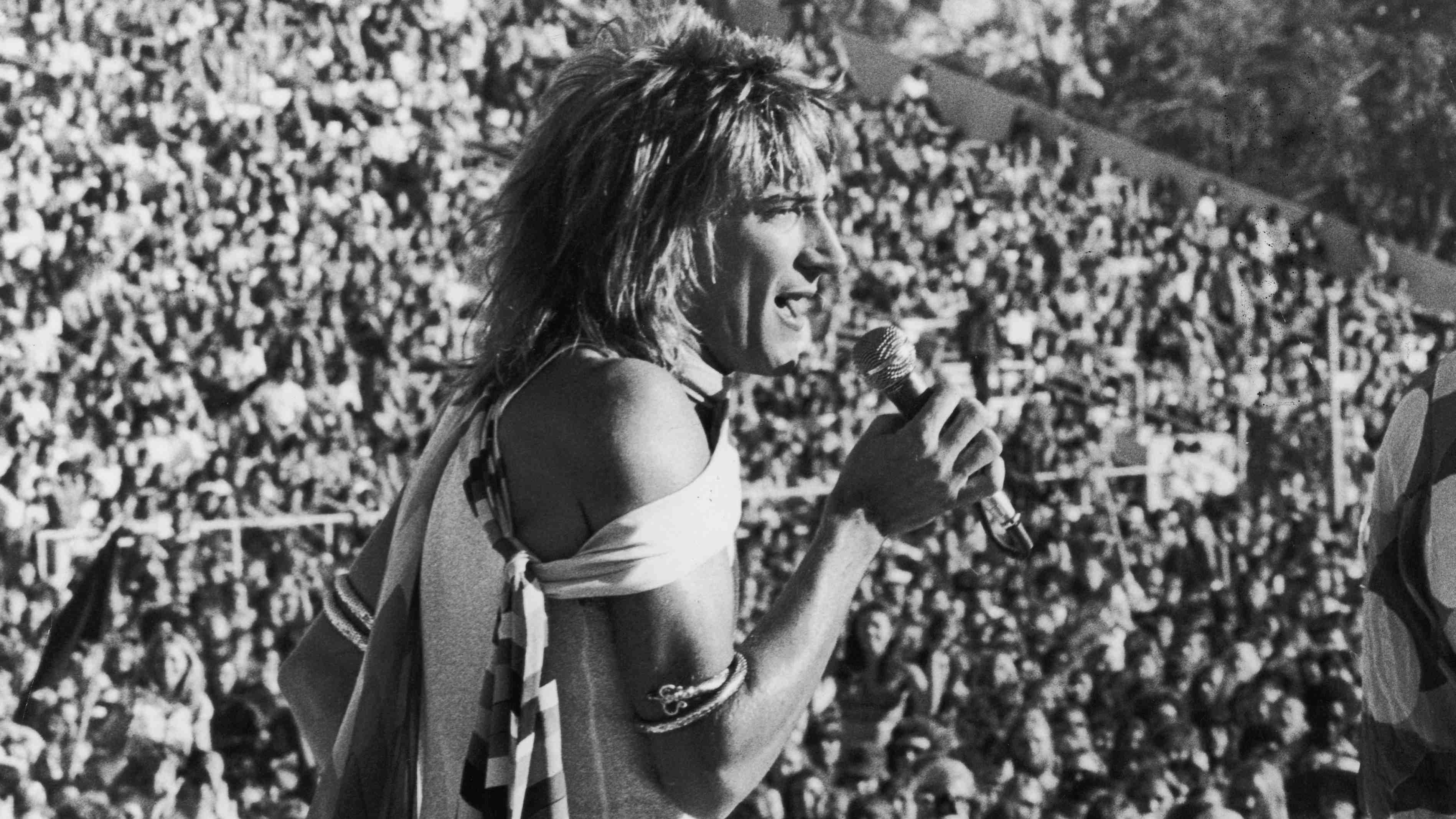 The Faces&amp;rsquo; Rod Stewart performing onstage in 1973