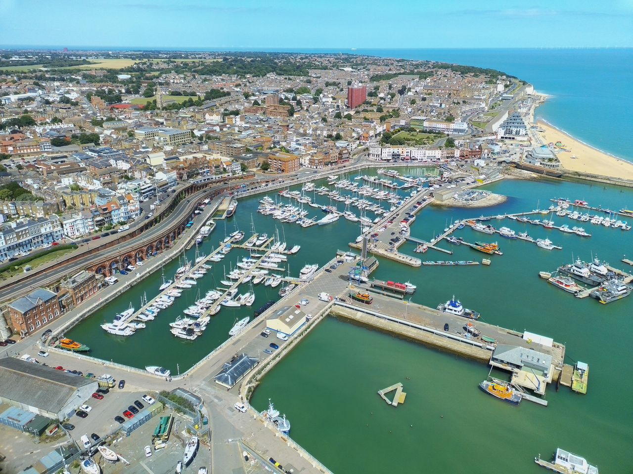 Aerial photo of English coastal town