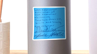 A sticker of Meredith Grey and Derek Shepherd's Post-It where they wrote their vows.