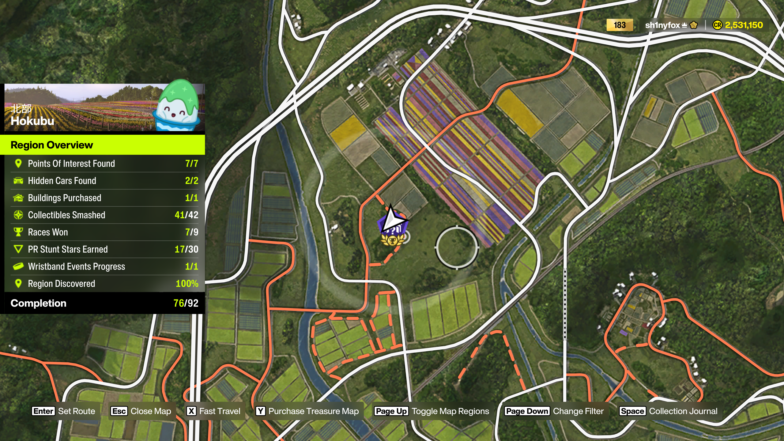 A map location of the Hokubu Barn Find in Forza Horizon 6