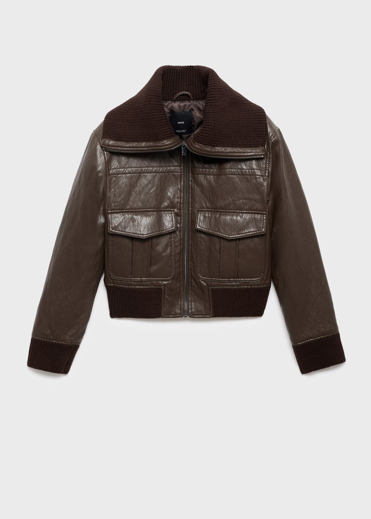 Leather-Effect Roll-Neck Jacket - Women | Mango Usa