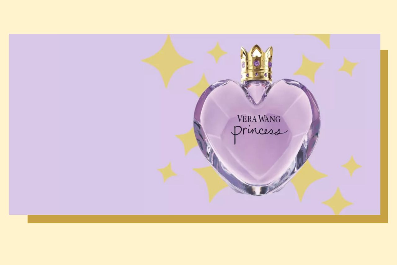 a collage showing the Vera Wang Princess perfume on a purple background - one of the best Boots Black Friday deals