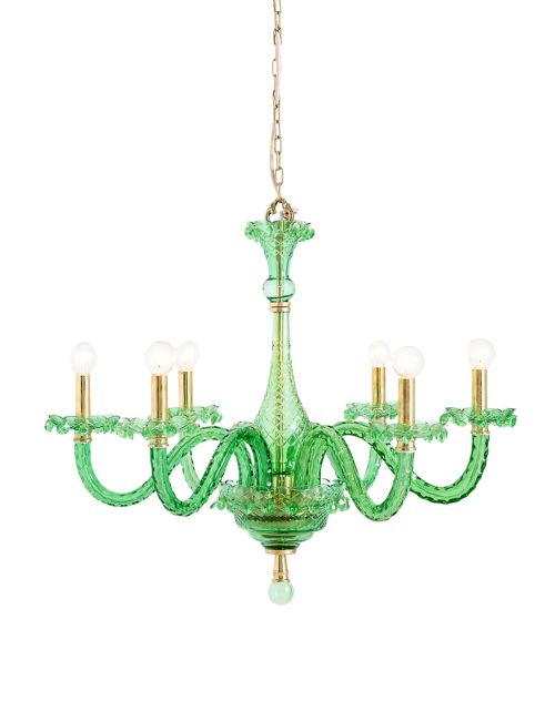 Venetian Inspired Colored Glass 6-Arm Chandelier
