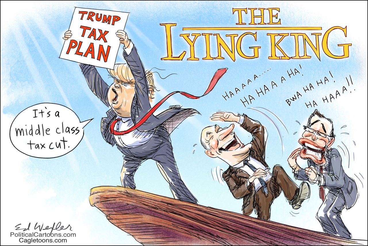 Political cartoon U.S. Trump Tax plan lying