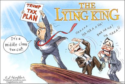 Political cartoon U.S. Trump Tax plan lying