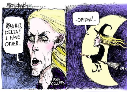 Political cartoon U.S. Ann Coulter Delta flying broomstick