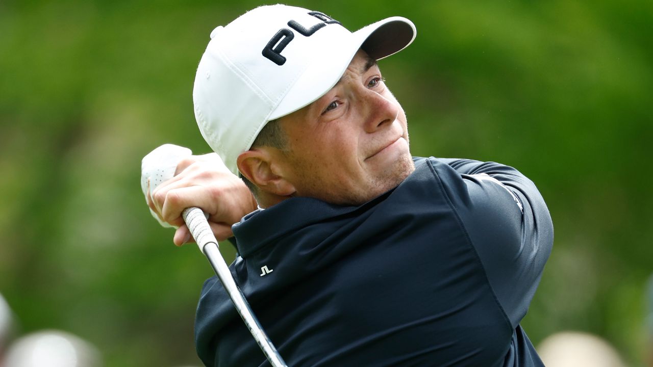 Viktor Hovland plays tee shot at the 2022 Players Championship